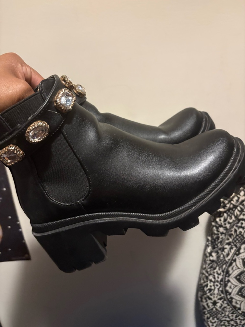 Steve Madden Black Jewel-Trim Chelsea Lug Booties